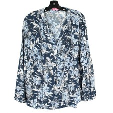 WOMAN WITHIN Light Pullover Blue/Gray FLORAL V-Neck Blouse/Tunic Top 18/20 L picture