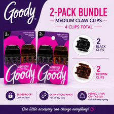 Goody Medium Claw Hair Clips 2-Pack Strong Hold Slideproof Black & Brown Bundle picture