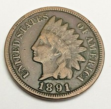 1891 P Indian Head Cent Penny AVE CIRCULATED **FREE SHIPPING** picture