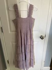 L Quince 100% European Linen Smocked Sleeveless Midi Dress In Mauve Pink Size L picture