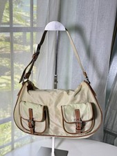 Authentic Prada Tessuto Nylon Shoulder Bag Beige Brown Leather Trim Vintage picture