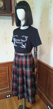 Vtg 1970s/80s Red Plaid Wool Blend Cottagecore Dark Academia Pleated Midi Skirt picture