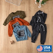 Baby Boy Fall Clothes Set Long Sleeve Letter Print Sweatshirt Pants 2PCS Outfits picture