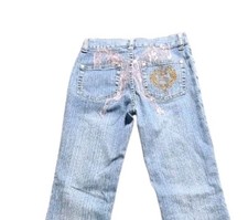 Y2K 2000s Hilary Duff  Stuffblue embroidered butterfly bootcutjeans. Girls Sz 8 picture