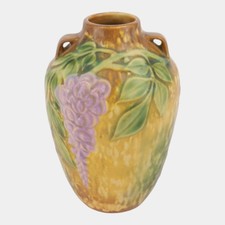 Roseville Wisteria Tan 1933 Vintage Art Deco Pottery Ceramic Vase 630-6 picture