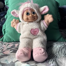 Vintage Russ Berrie Troll Kidz Lamb Ewe Doll Pink Hair 12