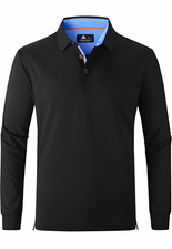 swisswell Men's Black Solid Polo Shirt XL Regular Long Sleeve 3 Button picture