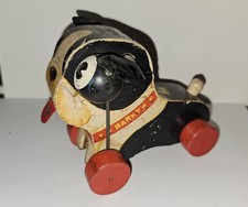 Vintage 50s Fisher-Price Barky Boston Terrier Wooden Pull Toy #462 picture