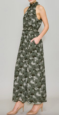 NWT Melloday Chiffon Maxi Dress Womens Small Green Camo Halter Smocked Pockets picture