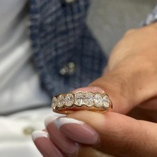 1 Ct Oval-Cut Natural Diamond Half Eternity Wedding Band 14K Real Yellow Gold 7 picture