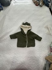 NWT Baby Gap Cable Knit Bear Ear Hooded Sherpa Lined Cardigan Sweater 0-3 Months picture