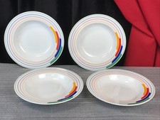 Set of 4 1980's Studio Nova Hi-Fi Retro Rainbow RIMMED SOUP BOWLS JAPAN L9186 picture