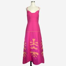 Alexis Nalory Pink orange floral cutout drop waist midi dress tropical resort XL picture