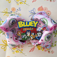 Bluey Large Pink Ribbon Hair Bow Clip w/ Metal Alligator Clip, Glitter picture