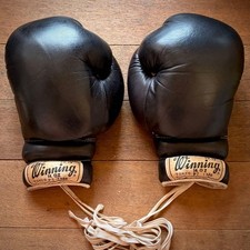 Winning Old Script Logo Boxing Gloves PT-1300 14oz Black Lace-up Japan Vintage picture