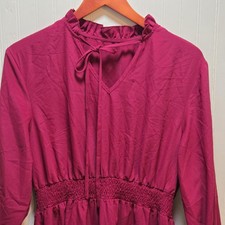 SheIn Dress Womens 0XL Red Smocked Waist Ruffle Long Sleeve V Neck Knee Length picture