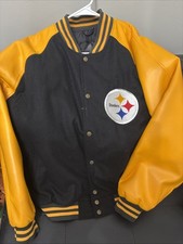 Vintage Pittsburgh Steelers Varsity Bomber Jacket Leather Sleeves XL picture