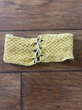 Acacia Swimwear Reversible Bandeau Bikini Top, Yellow Crochet / Leopard, Size S picture