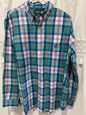 Chaps Men's L Plaid Long Sleeve Button-Down Shirt Easy Care Pockets Embroidered picture