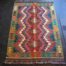 Beautiful Afghan Kilim flat weave rug 3x5 bright colors and perfect condition picture