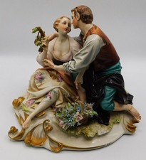 Large Antique  Italian Capodimonte Porcelain Lovers Couple Figurine w Flowers picture