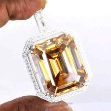 RARE 10.60Ct Certified Treated Champagne Diamond Solitaire Pendant in 925 Silver picture