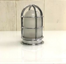 1 Piece Chrome Nautical Bulkhead Wall Light Caged Marine Ship White Glass Lamp picture