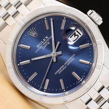 ROLEX OYSTER PERPETUAL DATE 1501 BLUE DIAL 34MM STAINLESS STEEL JUBILEE WATCH picture