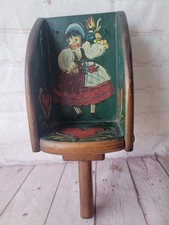 Vintage Hand Painted Wood Scoop Wall Planter Folk Art Woman Tulip Heart Decor picture