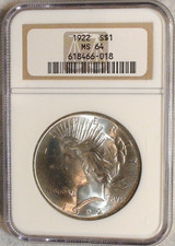 1922 P Peace Silver Dollar NGC MS64 NEAR GEM UNCIRCULATED $1 Coin OGH picture