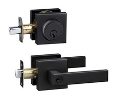 Front Door Lock Set,Keyed Alike Door Handle with Single Cylinder Deadbolt,Black picture