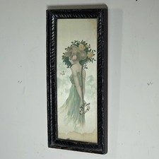 Raphael Kirchner Art Nouveau Framed Textile K3 Girls Amid Plants Antique c1900 picture