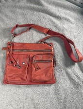 Vintage Fossil Red Leather Crossbody Bag Y2K Double Pocket Key Charm picture