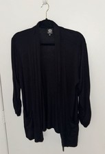 Bobeau Open Front Cardigan Size M Black Pocket Ruched Sleeve picture