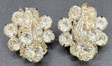 Vintage Signed Eisenberg Silver Tone Clear Rhinestone Cluster Clip On Earrings picture