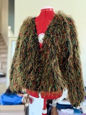 Rare Vintage Chagall Art to Wear Shaggy Loop Stitch Knit Cardigan Multicolor M/L picture