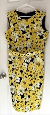 Jones New York Yellow Black Floral Sleeveless Belted Sheath Dress 10 NWOT picture