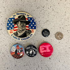 Lot of Vintage Pinback Buttons John Wayne E.T. Twilight Zone Three Stooges picture