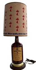 VINTAGE SEAGRAM'S 7 CROWN WHISKEY GLASS BOTTLE LAMP  ORIGINAL LAMP SHADE WORKS picture