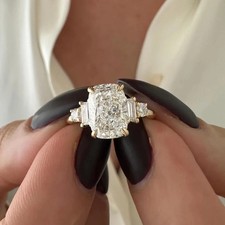 2 Ct Elongated Cushion EF VS1 Lab Grown Diamond 5 Stone Ring in 14k Yellow Gold picture