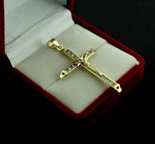 Real 10K Yellow Gold Cross Pendant Diamond Cut Gold Crucifix Charm 2.0