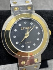 Vintage Zitura Quartz Two-Tone Gold Tone Screw Head Twelve Crystal Markers Watch picture