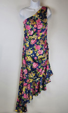 Lulus Divinely Blooming Blue Floral Midi Dress Size M One Shoulder Satin NWT picture