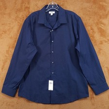 ALFANI Dress Shirt Mens Size 16 16.5 Navy Blue Check Slim Fit Cotton Blend picture