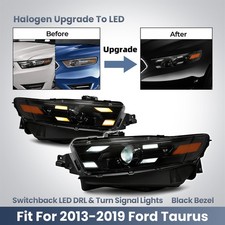For 2013-2019 Ford Taurus Halogen Upgrade To LED Headlight Black Left+Right Pair picture