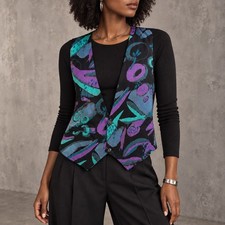 L 197 Vintage 80s 90s Attitudes Abstract Print Vest Teal Purple New Wave Artsy picture