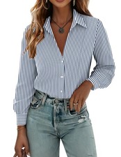 Womens Puff Sleeve Floral Print V Neck Button Down Shirt Business Casual Blouse picture