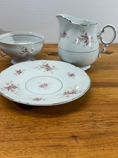 Mikasa Versailles Creamer Sugar Bowl Saucer Set Fine China 9344 Pink Rose picture
