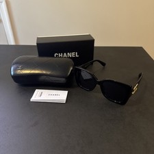 Chanel Black Square Sunglasses Gold CC Logo Auth 6003 56-18-145 With Case picture