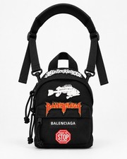Balenciaga Black Mini Nylon Crossbody Bag Embroidered Logo Patches Zip picture